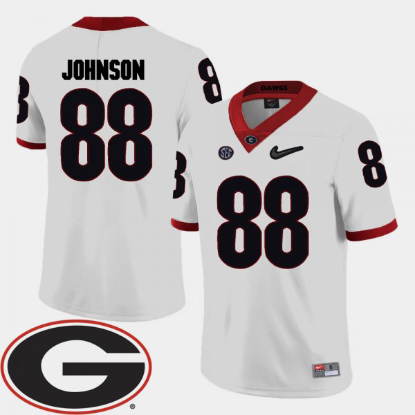 Men's #88 Toby Johnson Georgia Bulldogs College Football 2018 SEC Patch Jersey - White